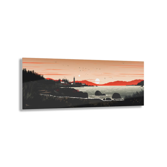 Maine Coast #002 - Rustic Red Flat Acrylic Print - 3'x1'