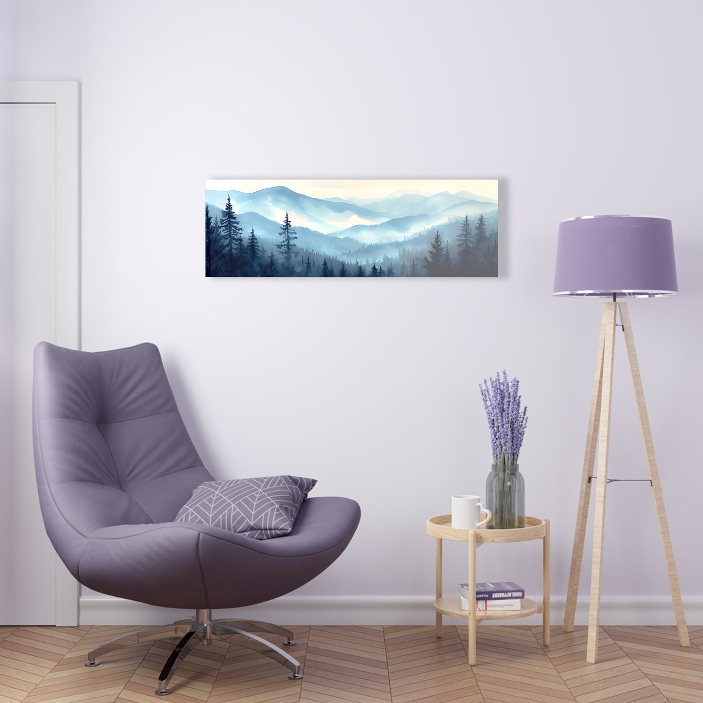 Maine Woodlands #001 - Blue Ombre Watercolor 3'x1' Acrylic Print